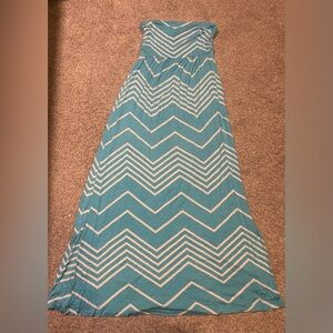 Design History Strapless Maxi Dress Long Blue and White Chevron Print